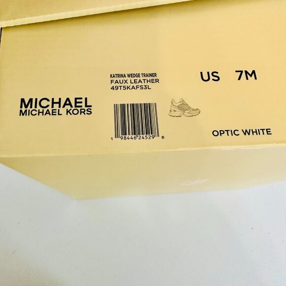 NEW IN BOX MICHAEL KORS KATRINA WEDGE TRAINER WOVEN OPTIC WHITE SNEAKERS - Picture 10 of 10